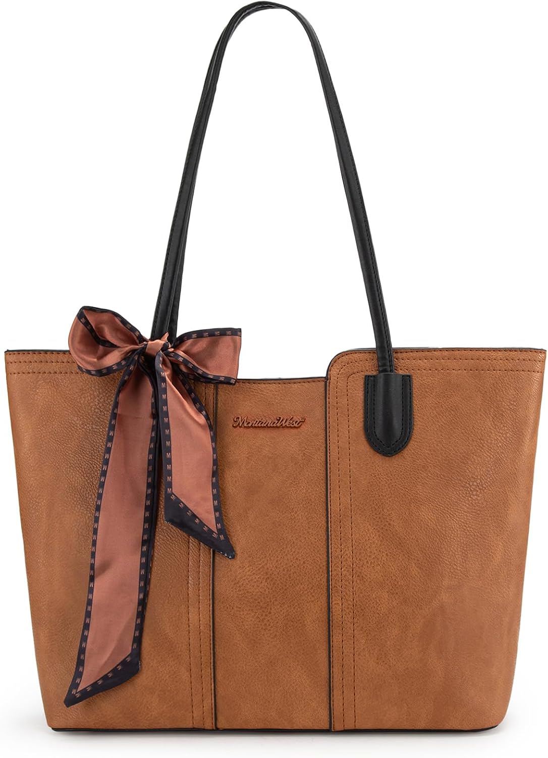 BOLSO TOTE MONTANA WEST ÁMBAR MARRÓN CON BUFANDA - 1