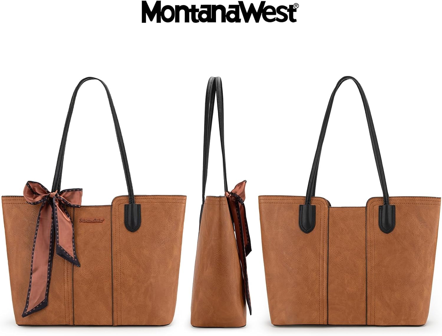 BOLSO TOTE MONTANA WEST ÁMBAR MARRÓN CON BUFANDA - 5