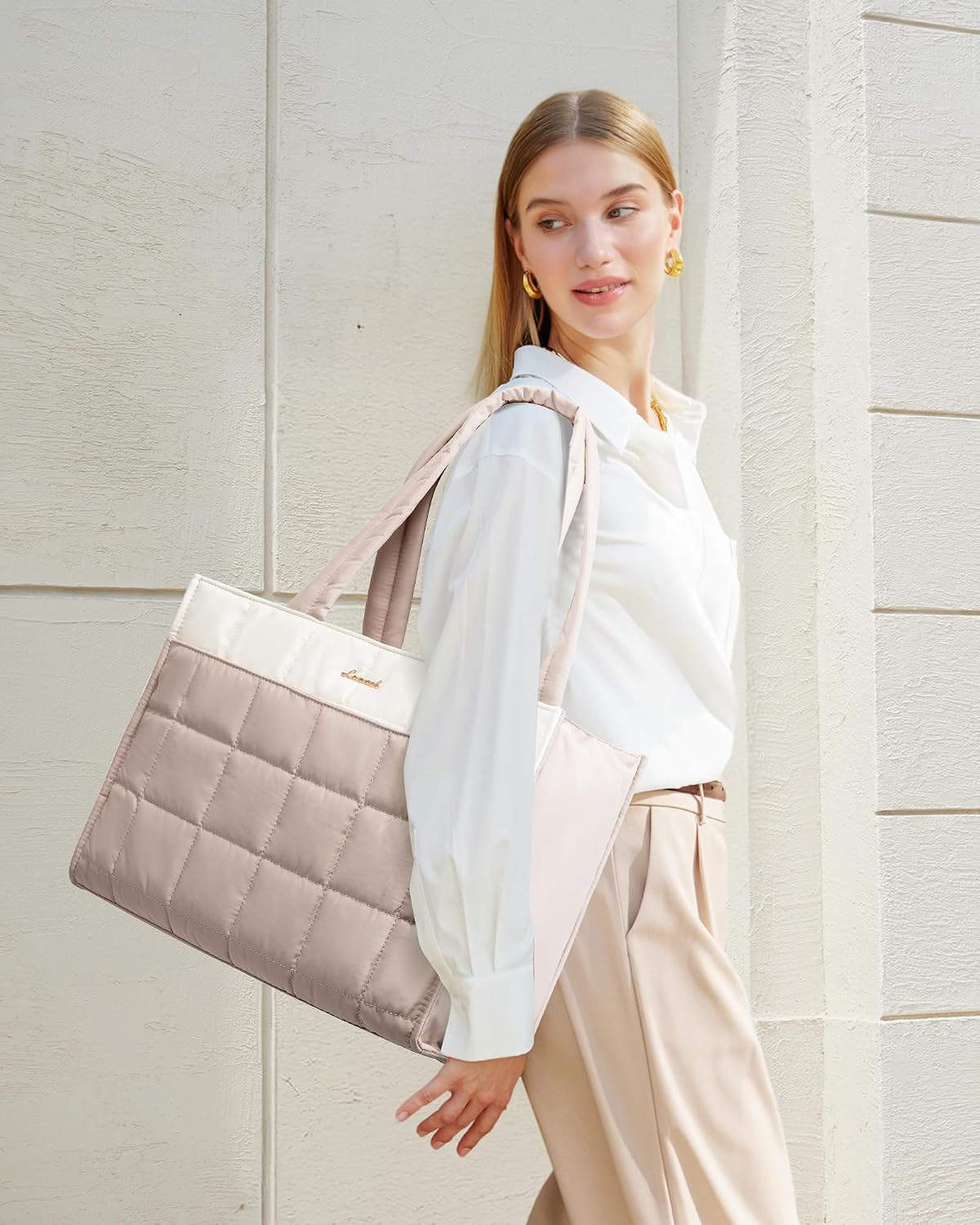 BOLSO TOTE LOVEVOOK PUFFER PARA MUJER 15.6 PULGADAS CREAM-BLUSH - 2