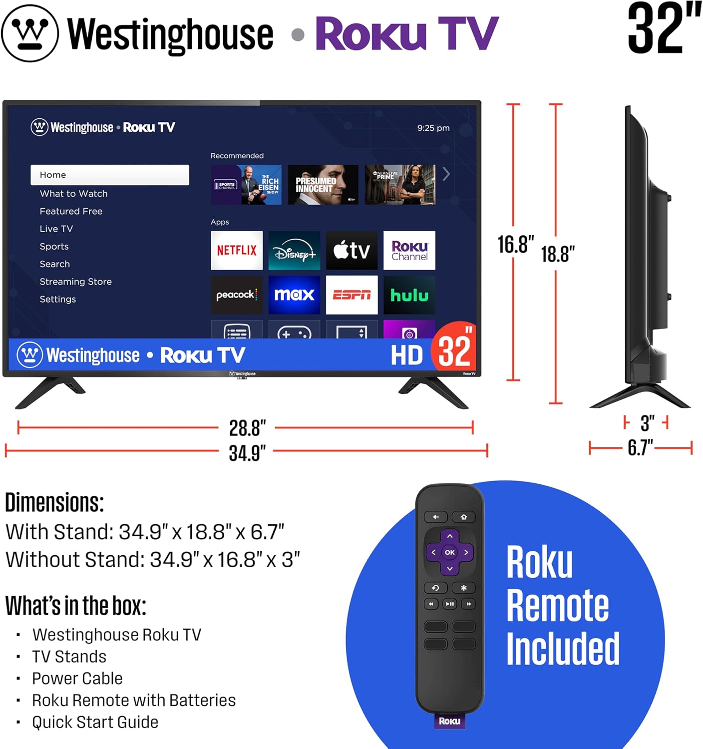 TELEVISOR WESTINGHOUSE ROKU 32 PULGADAS HD SMART TV CON DOLBY AUDIO Y APPLE AIRPLAY - 5