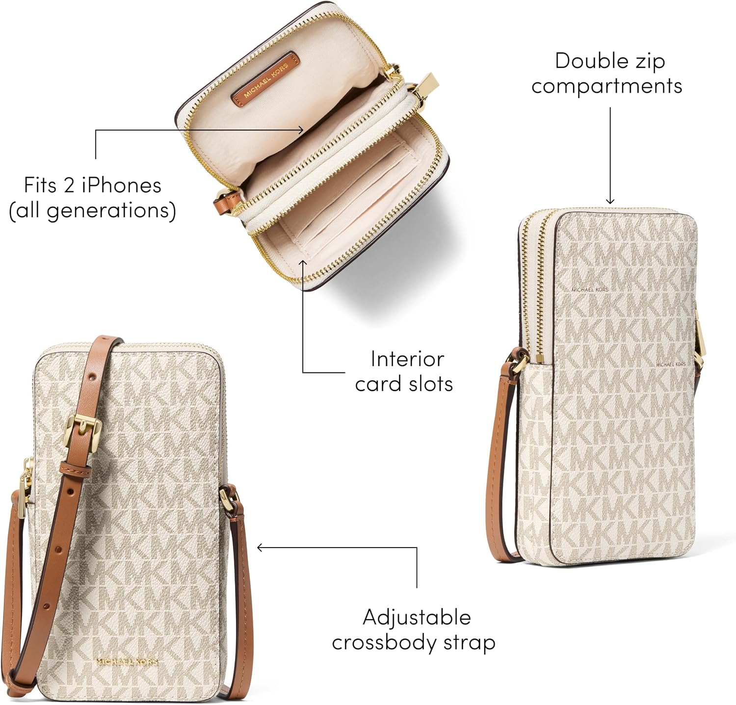 BOLSO CRUZADO MICHAEL KORS JET SET SMALL DOBLE CIERRE PARA TELÉFONO - 5
