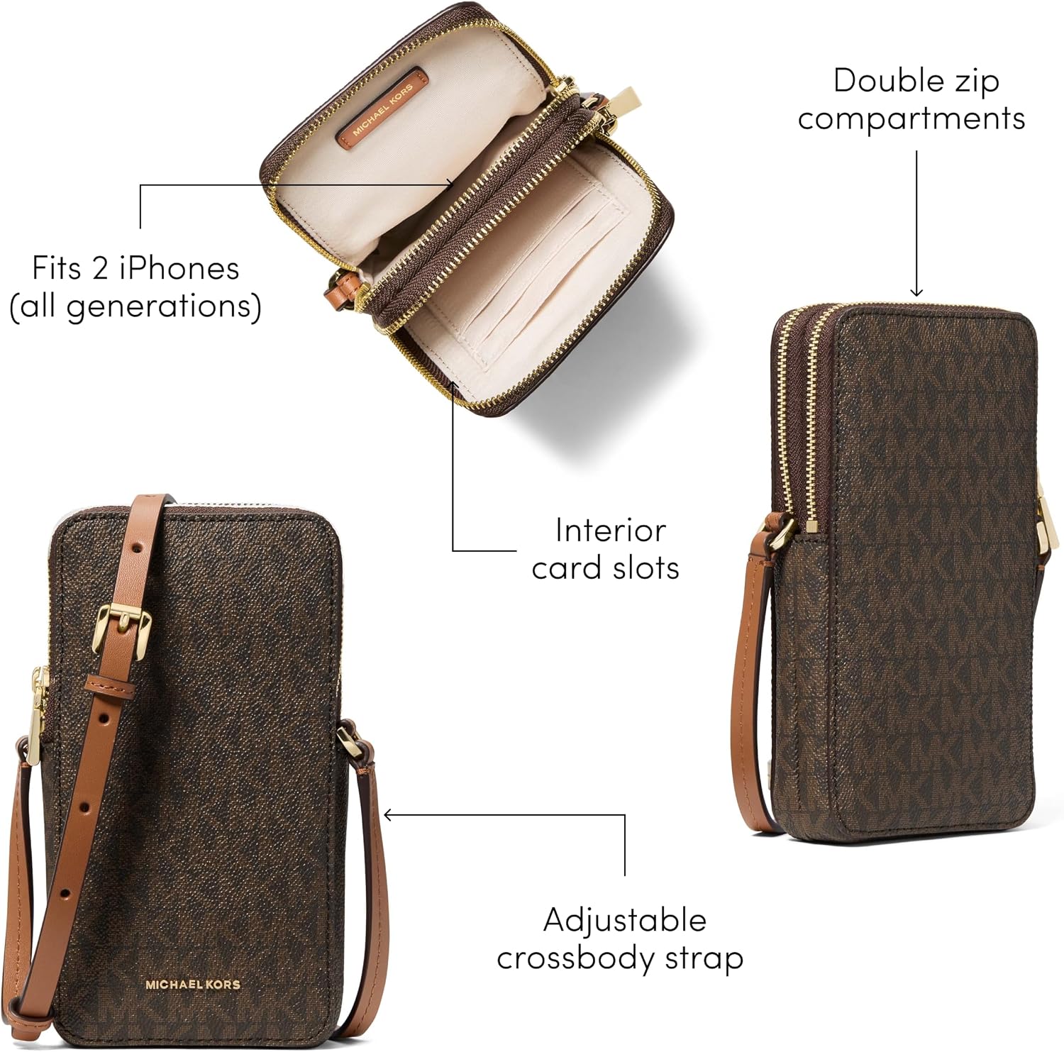 BOLSO CRUZADO PEQUEÑO MICHAEL KORS JET SET DOBLE CIERRE PARA TELÉFONO - 5