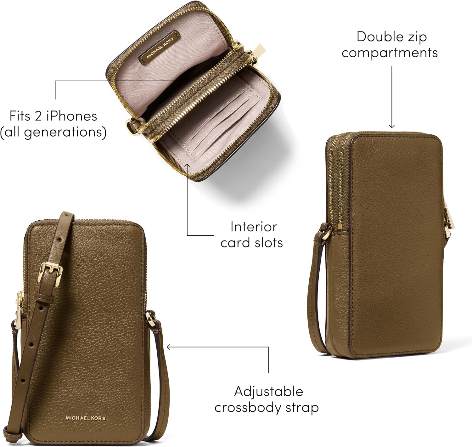 BOLSO CRUZADO PEQUEÑO MICHAEL KORS JET SET DOBLE CIERRE PARA TELÉFONO - 5