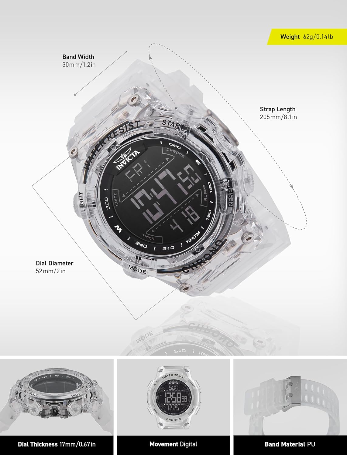 RELOJ DE PULSERA INVICTA RACING HOMBRE 52MM PLÁSTICO BLANCO CON ESFERA NEGRA DIGITAL - 3