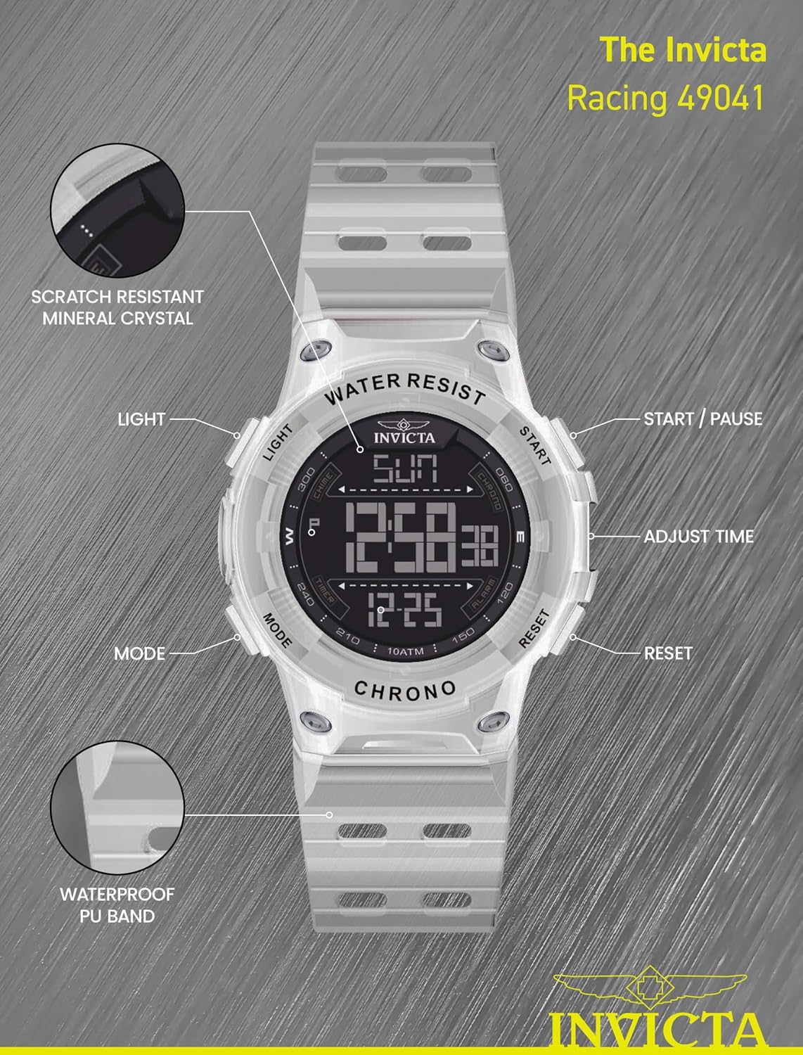 RELOJ DE PULSERA INVICTA RACING HOMBRE 52MM PLÁSTICO BLANCO CON ESFERA NEGRA DIGITAL - 4