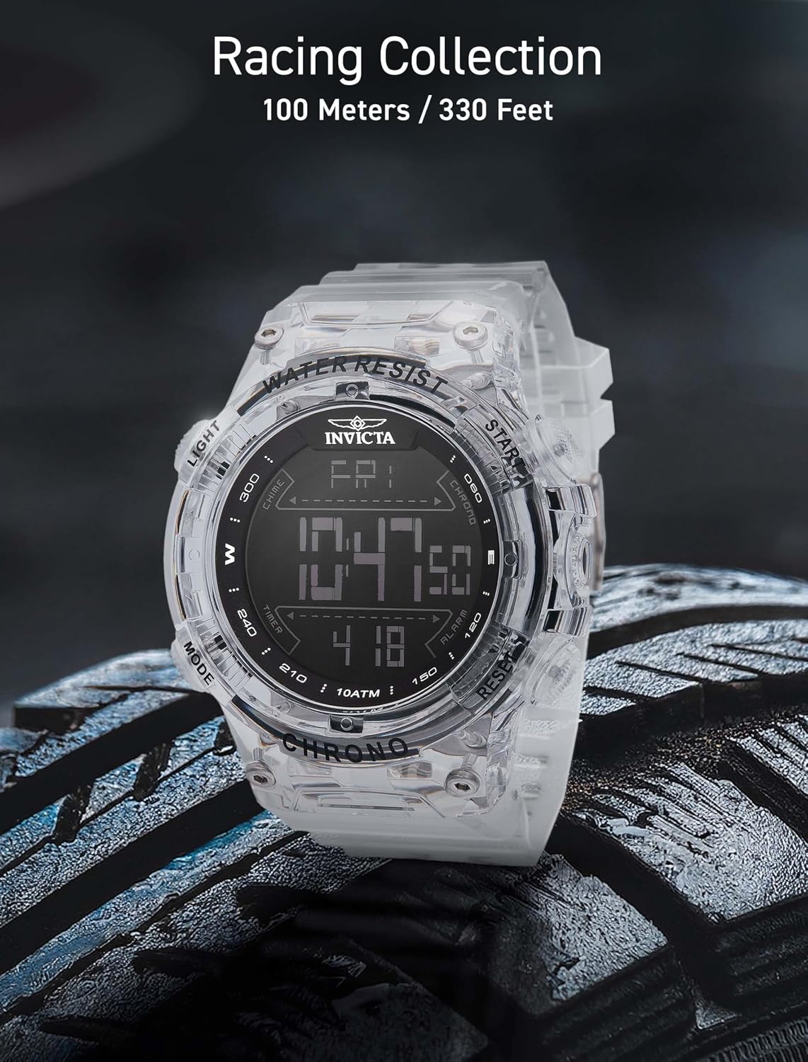 RELOJ DE PULSERA INVICTA RACING HOMBRE 52MM PLÁSTICO BLANCO CON ESFERA NEGRA DIGITAL - 5