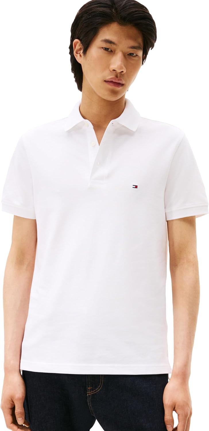 POLO PARA HOMBRE TOMMY HILFIGER MANGA CORTA SLIM FIT ALGODÓN ORGÁNICO BLANCO - 1