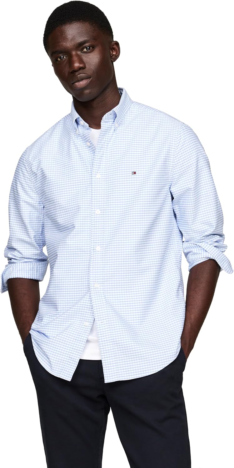 CAMISA DE HOMBRE TOMMY HILFIGER OXFORD MANGA LARGA AJUSTE REGULAR AZUL NUBLADO/BLANCO - 1