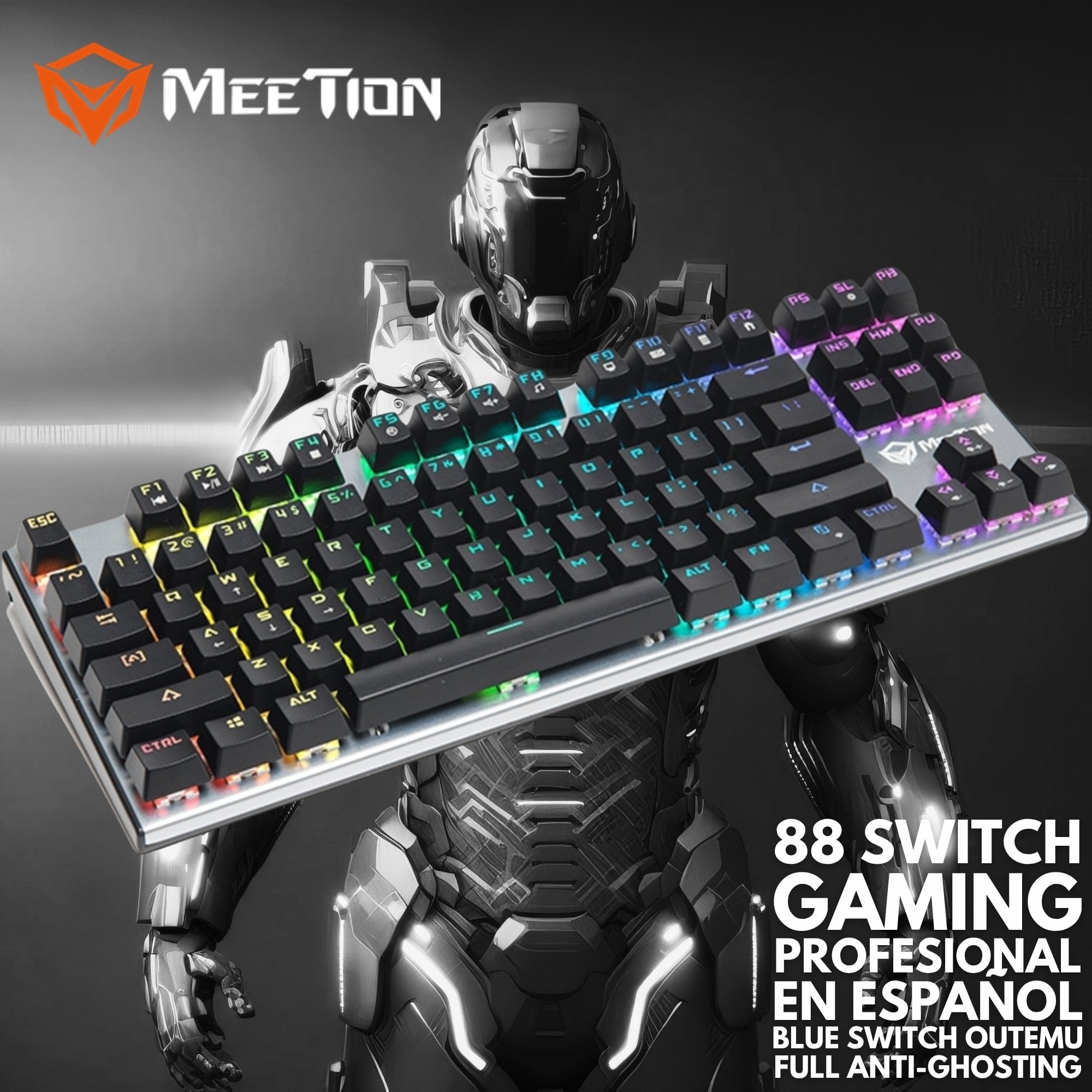TECLADO GAMER MECÁNICO 88-SWITCH TKL RGB MEETION MK04 EN ESPAÑOL CUSTOMIZABLE OUTEMU BLUE ANTI-GHOSTING - 1