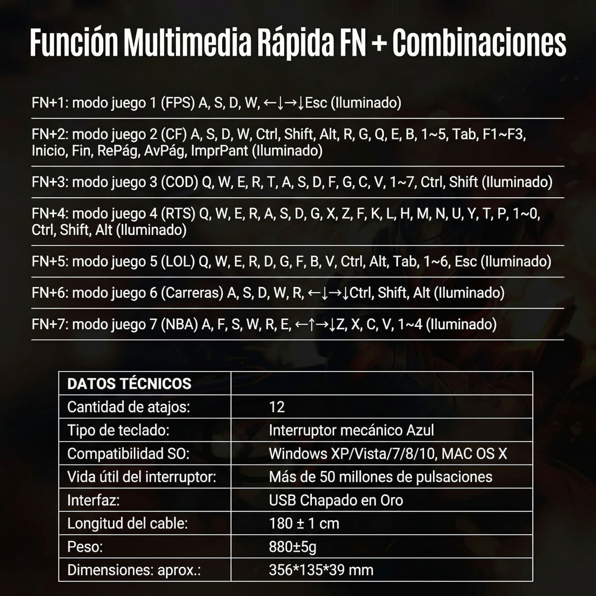 TECLADO GAMER MECÁNICO 88-SWITCH TKL RGB MEETION MK04 EN ESPAÑOL CUSTOMIZABLE OUTEMU BLUE ANTI-GHOSTING - 9