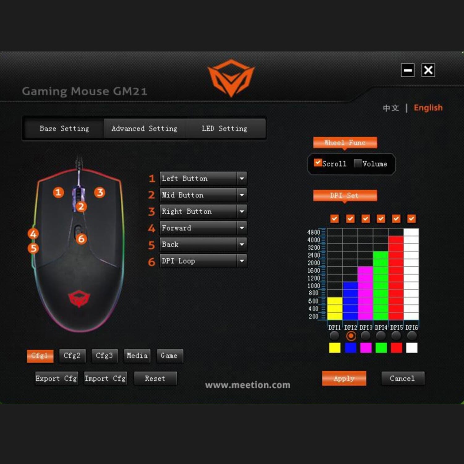 MOUSE GAMER 6D RGB MEETION GM21 PRO GAMING MOUSE 4800 DPI 6 BOTONES PROGRAMABLES USB CABLE 1.8 M - 8