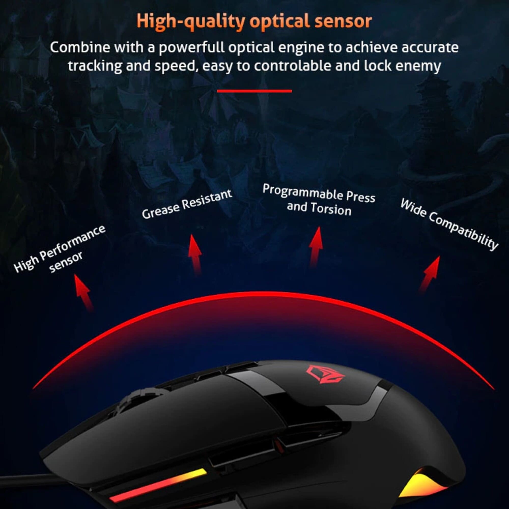 MOUSE GAMER 8D RGB MEETION MT-G3325 5000 DPI 8 BOTONES ERGONÓMICO PROFESIONAL CABLE 1.8 M - 9
