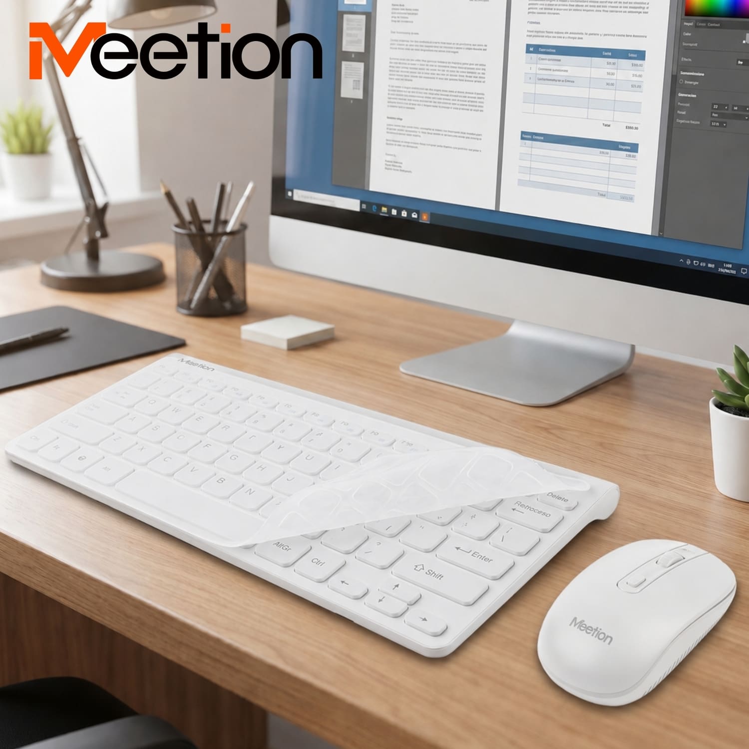 KIT TECLADO MOUSE INALÁMBRICOS MEETION MINI4000 2.4GHZ USB 2.0 TKL ESPAÑOL 1600 DPI INCLUYE BATERÍAS - BLANCO - 2