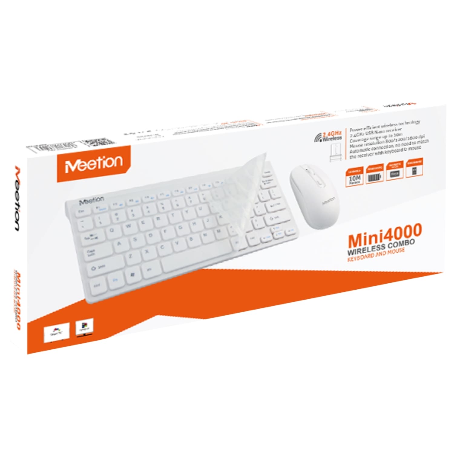 KIT TECLADO MOUSE INALÁMBRICOS MEETION MINI4000 2.4GHZ USB 2.0 TKL ESPAÑOL 1600 DPI INCLUYE BATERÍAS - BLANCO - 7