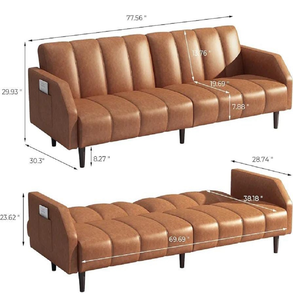SOFÁ CAMA DECOSTORE MARRÓN CLARO TEODORE - 3