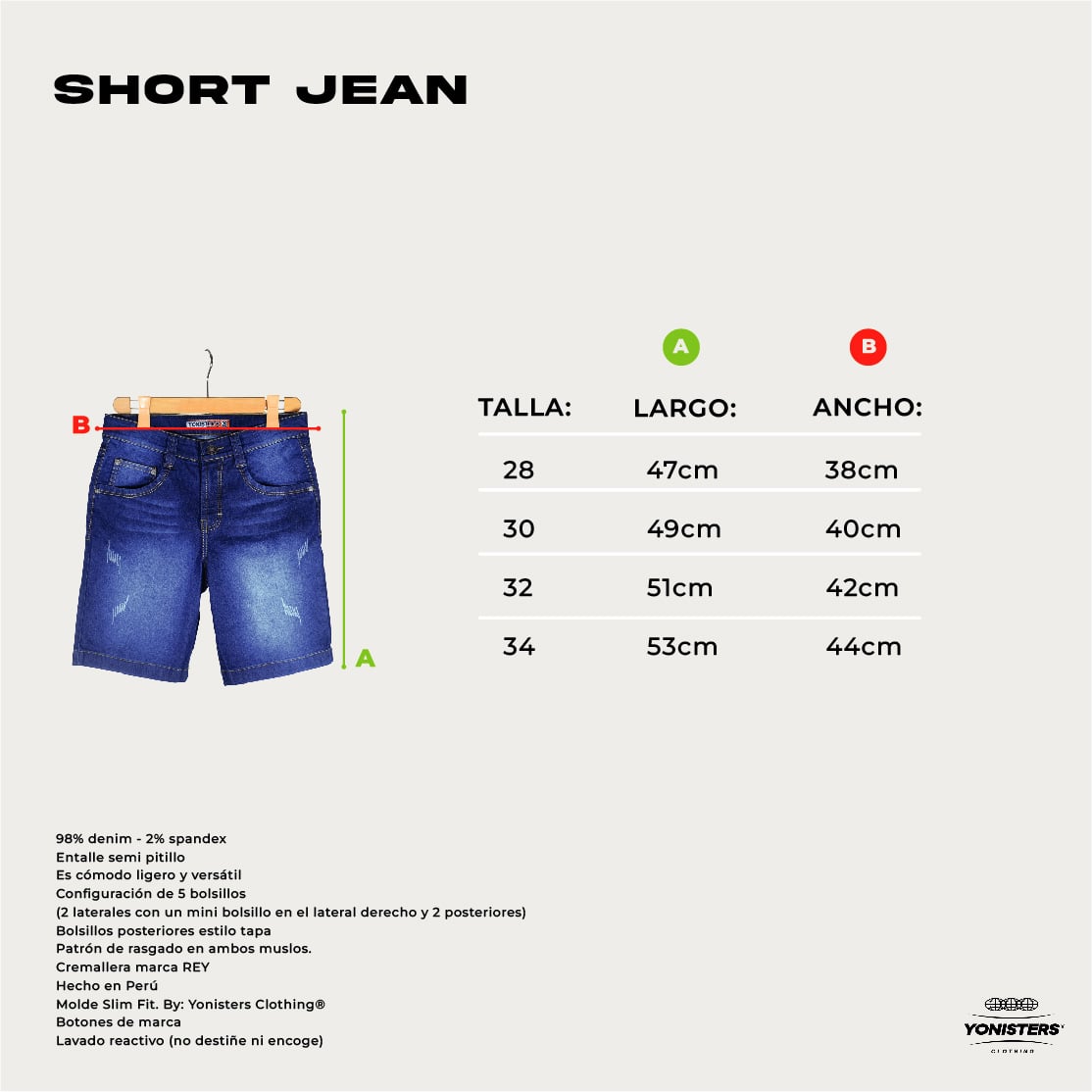 SHORT A LA RODILLA HOMBRE YONISTERS JEAN SEMIPITILLO STRETCH CLOTHING - 5