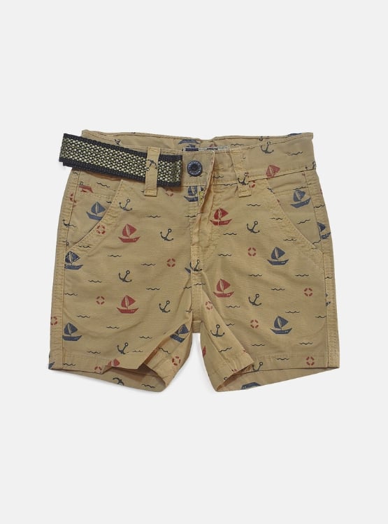 SHORT NIÑO YONISTERS BEIGE ANCLA BARCO TAFETA ESTAMPADO SEMIPITILLO STRETCH KIDS - 1