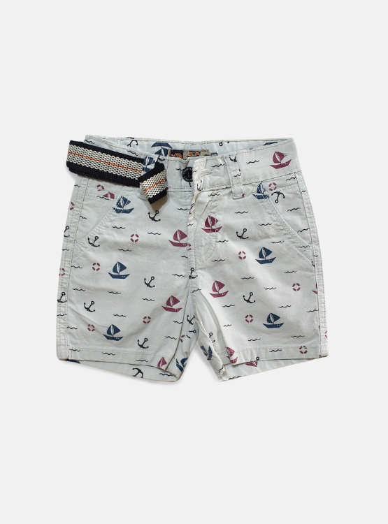 SHORT NIÑO YONISTERS BLANCO ANCLA BARCO TAFETA ESTAMPADO SEMIPITILLO STRETCH KIDS - 1