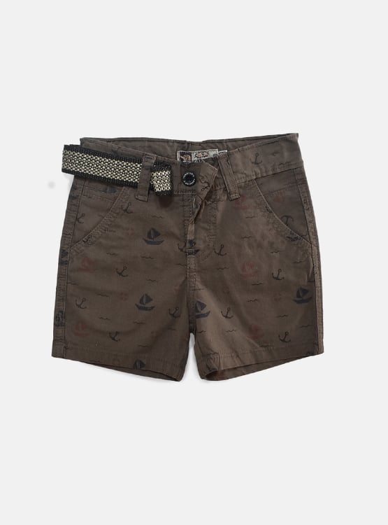 SHORT NIÑO YONISTERS MARRÓN ANCLA BARCO TAFETA ESTAMPADO SEMIPITILLO STRETCH KIDS - 1