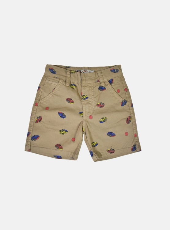 SHORT NIÑO YONISTERS BEIGE CAR TAFETA ESTAMPADO SEMIPITILLO STRETCH KIDS - 1