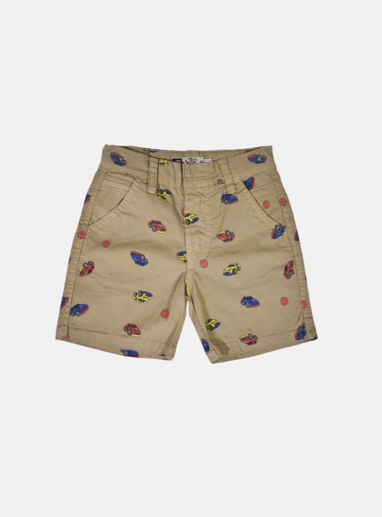 SHORT NIÑO YONISTERS BEIGE CAR TAFETA ESTAMPADO SEMIPITILLO STRETCH KIDS - 1