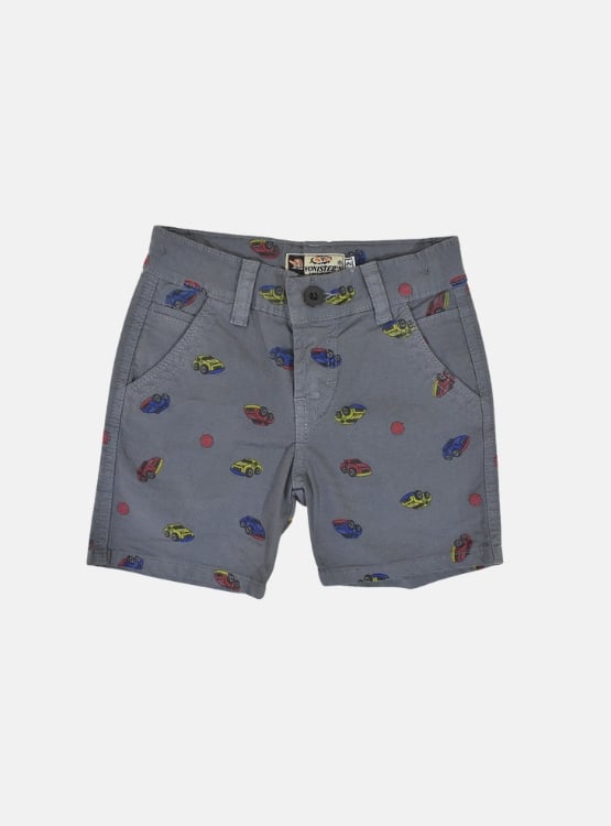 SHORT NIÑO YONISTERS GRIS CAR TAFETA ESTAMPADO SEMIPITILLO STRETCH KIDS - 1