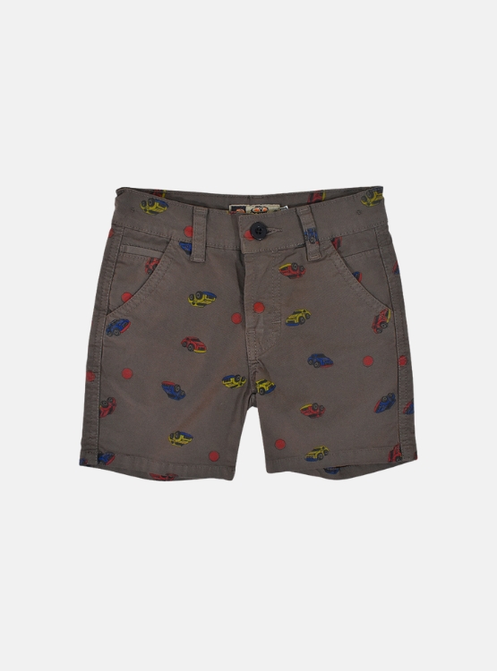SHORT NIÑO YONISTERS MARRÓN CAR TAFETA ESTAMPADO SEMIPITILLO STRETCH KIDS - 1