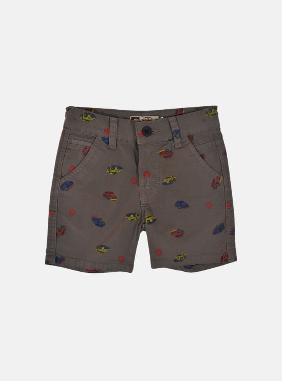 SHORT NIÑO YONISTERS MARRÓN CAR TAFETA ESTAMPADO SEMIPITILLO STRETCH KIDS - 1