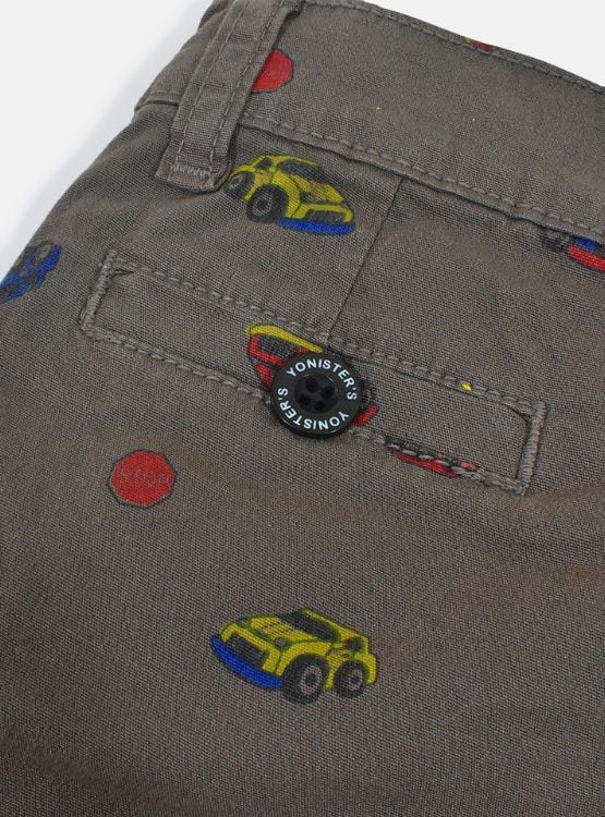 SHORT NIÑO YONISTERS MARRÓN CAR TAFETA ESTAMPADO SEMIPITILLO STRETCH KIDS - 3
