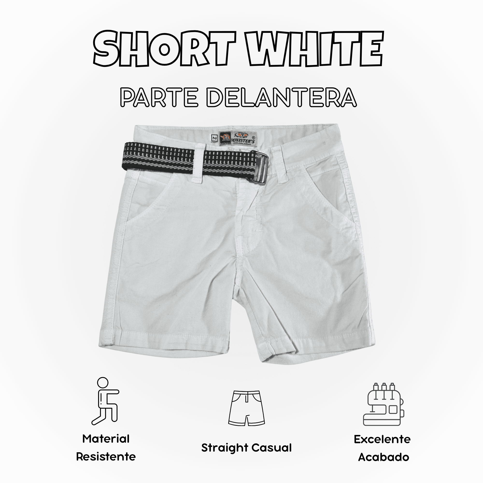 SHORT NIÑO CASUAL ALGODÓN DRILL TAFETA BLANCO YONISTERS CLOTHING - 1