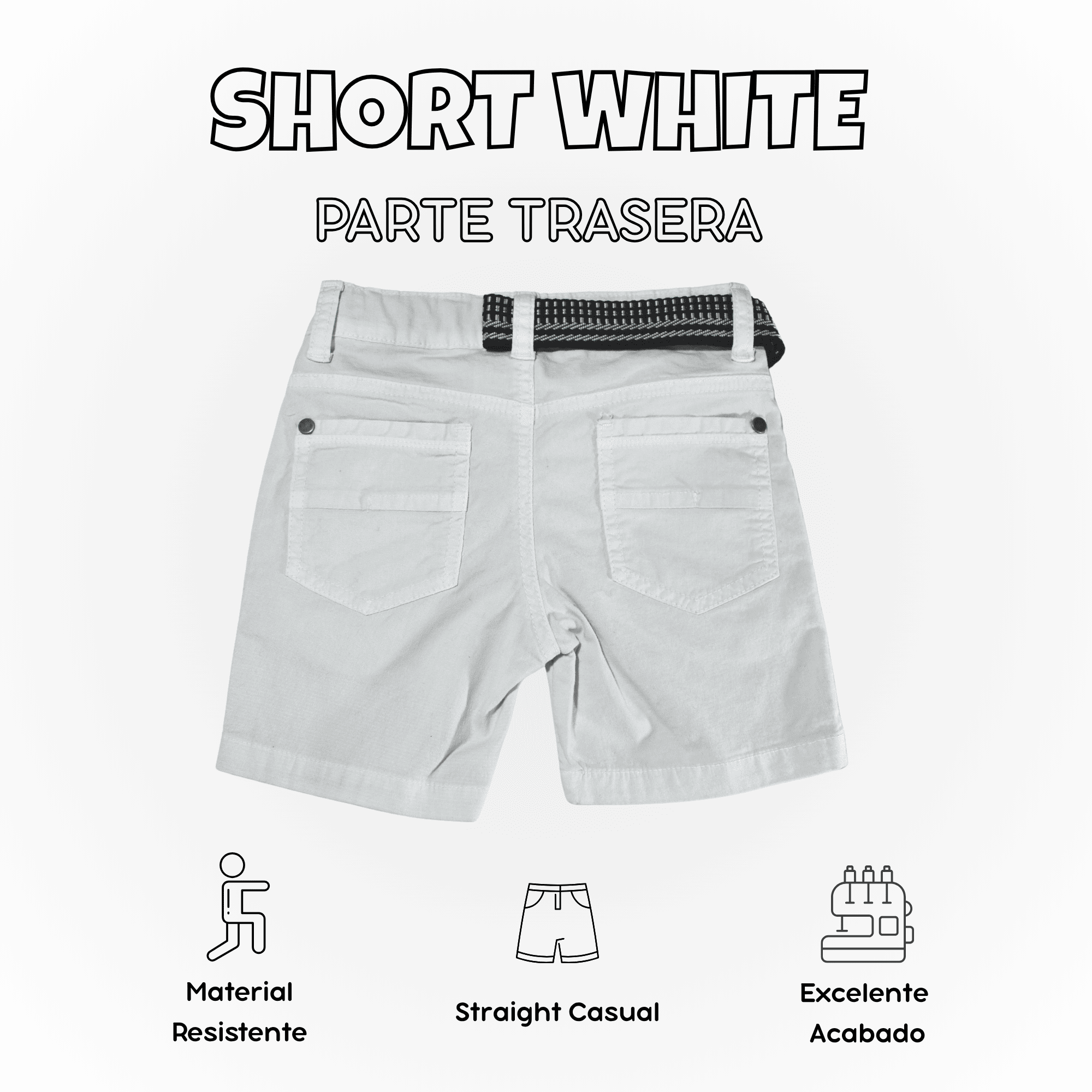 SHORT NIÑO CASUAL ALGODÓN DRILL TAFETA BLANCO YONISTERS CLOTHING - 2