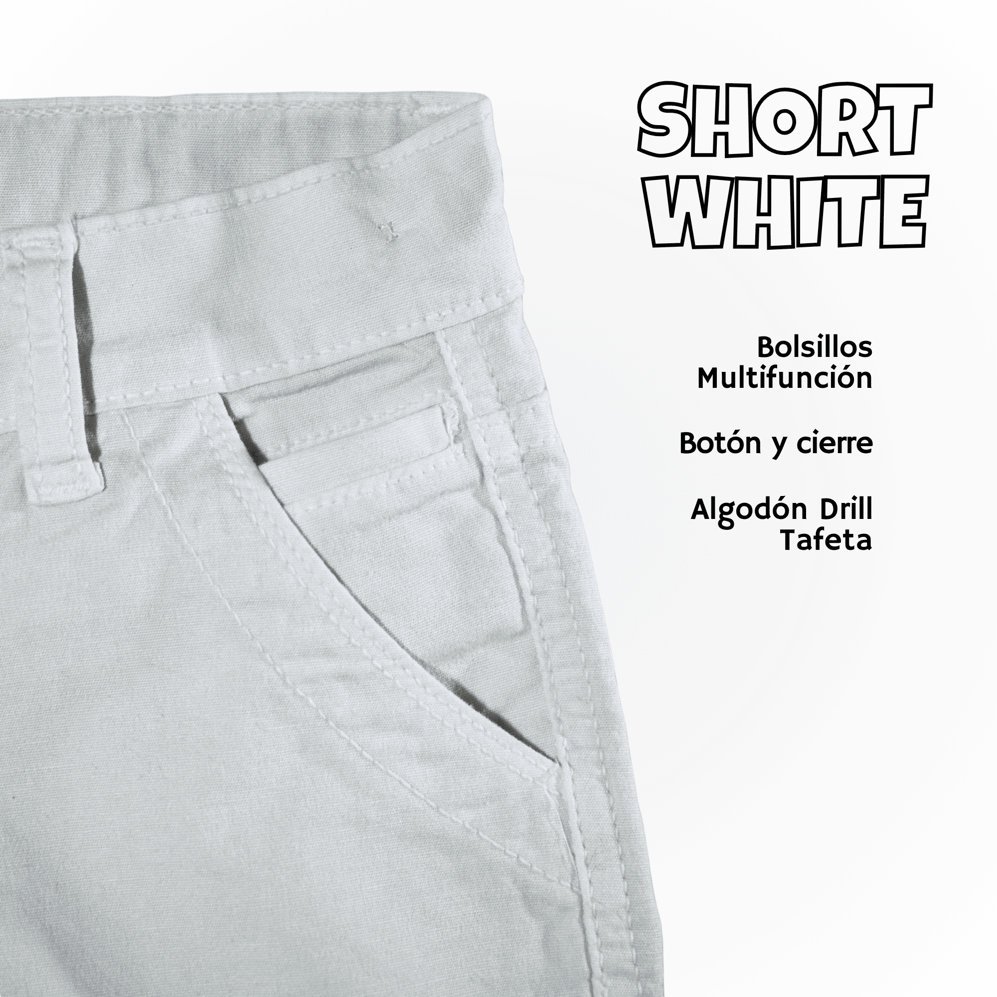 SHORT NIÑO CASUAL  ALGODÓN DRILL TAFETA BLANCO YONISTERS CLOTHING - 3