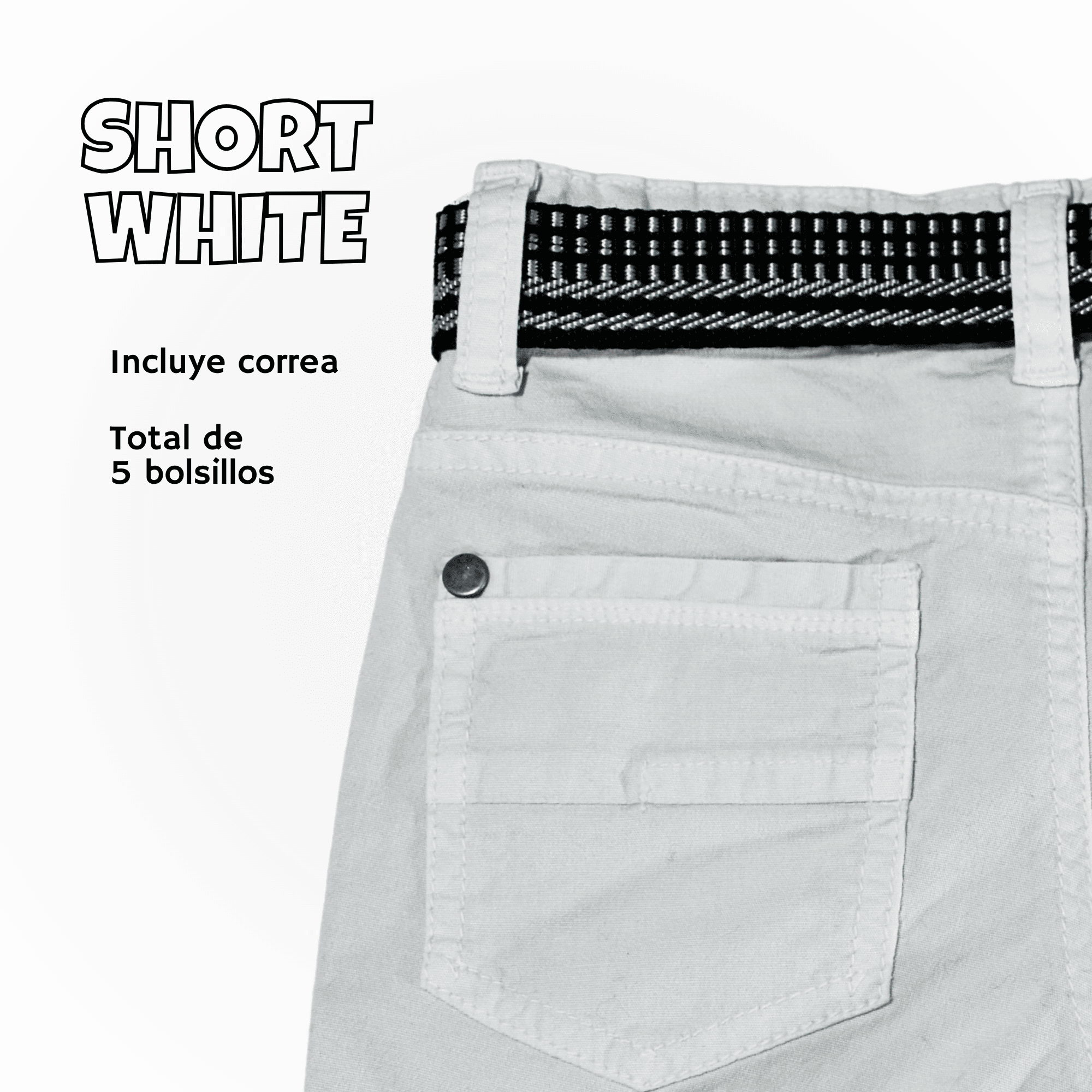 SHORT NIÑO CASUAL ALGODÓN DRILL TAFETA BLANCO YONISTERS CLOTHING - 4