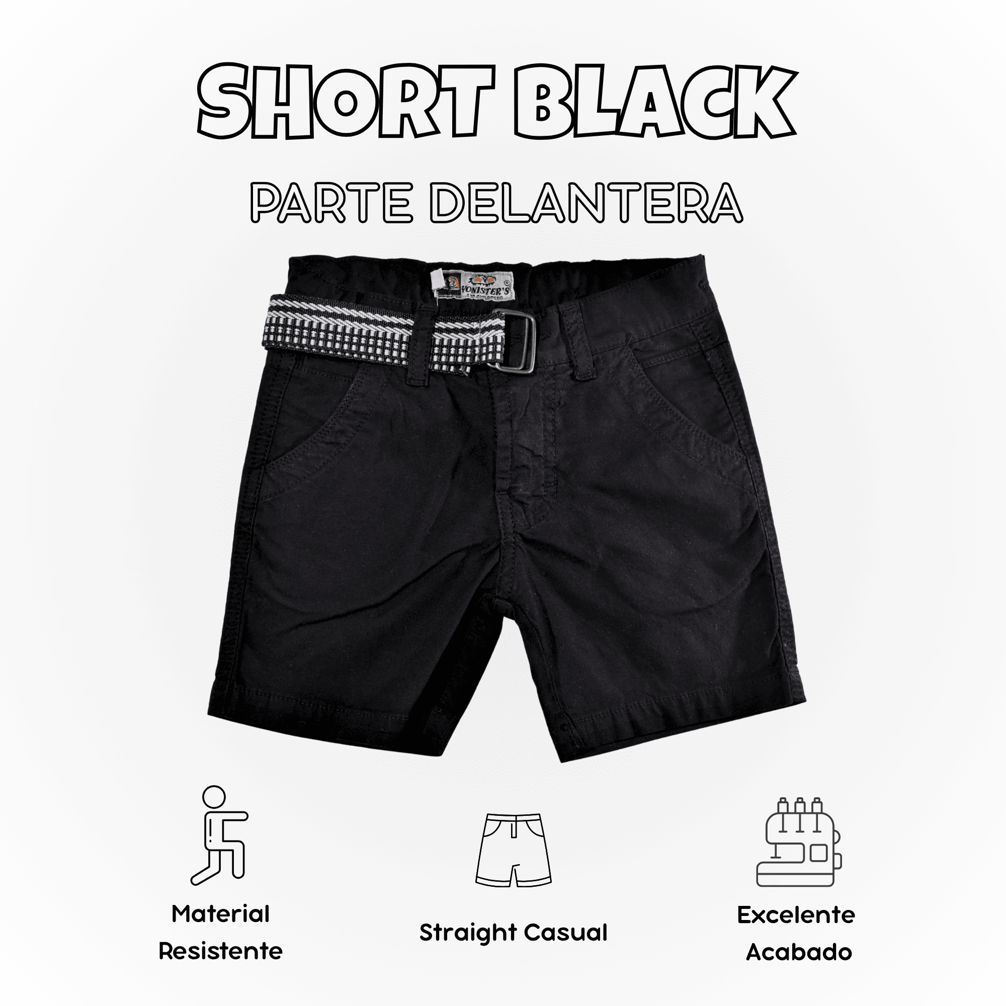 SHORT NIÑO CASUAL  ALGODÓN DRILL TAFETA NEGRO YONISTERS CLOTHING - 1