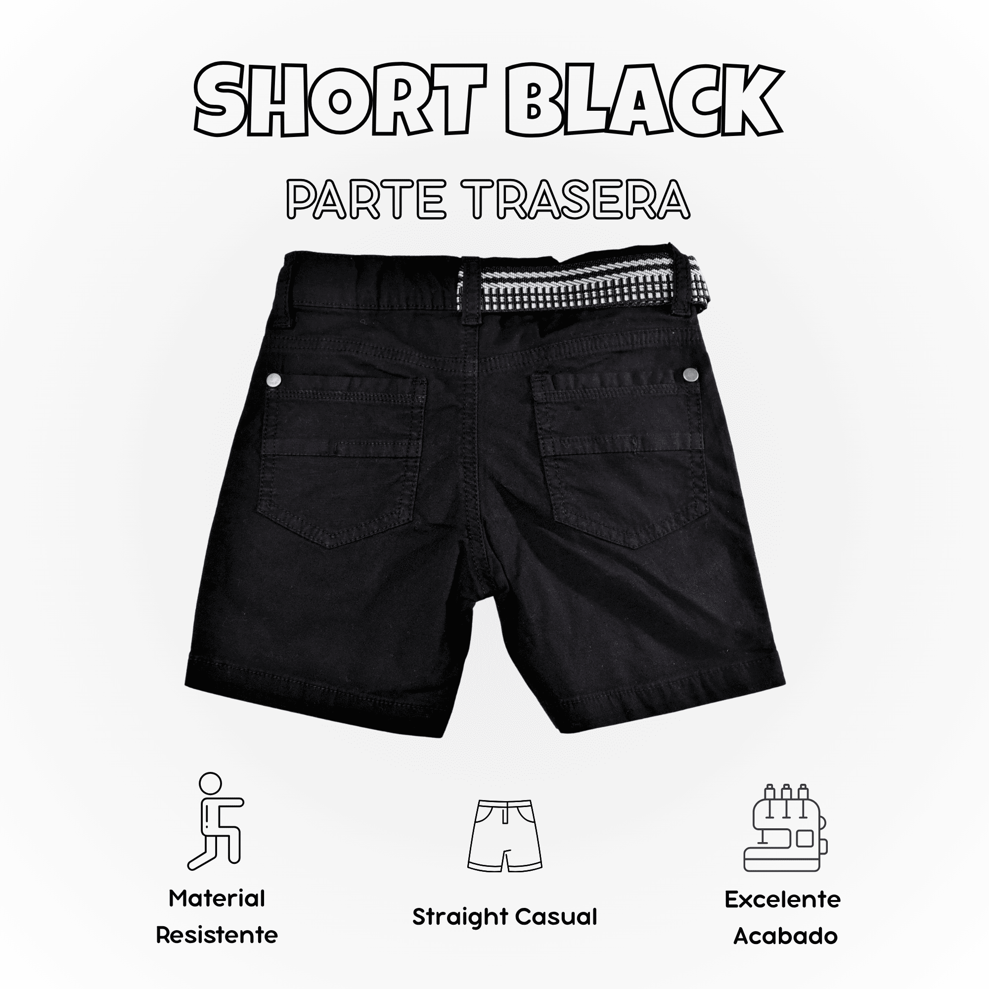 SHORT NIÑO CASUAL ALGODÓN DRILL TAFETA NEGRO YONISTERS CLOTHING - 2