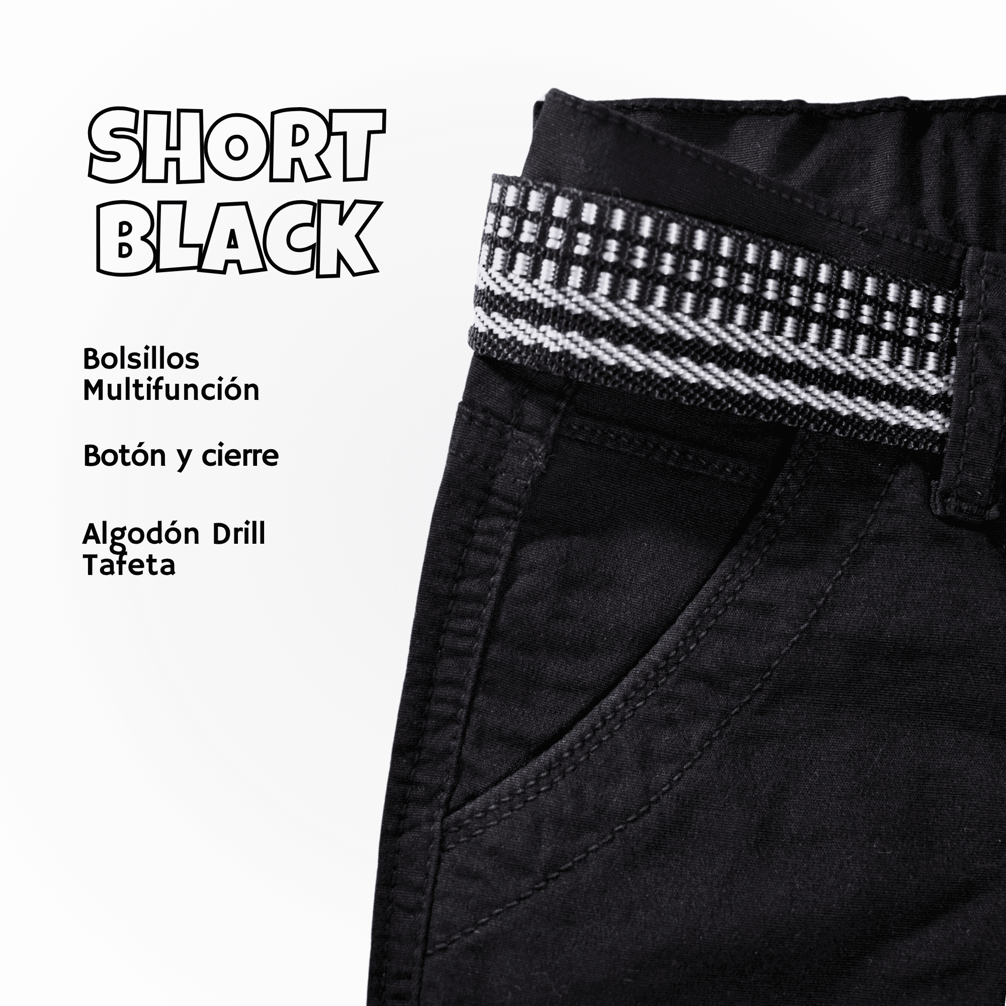 SHORT NIÑO CASUAL ALGODÓN DRILL TAFETA NEGRO YONISTERS CLOTHING - 3