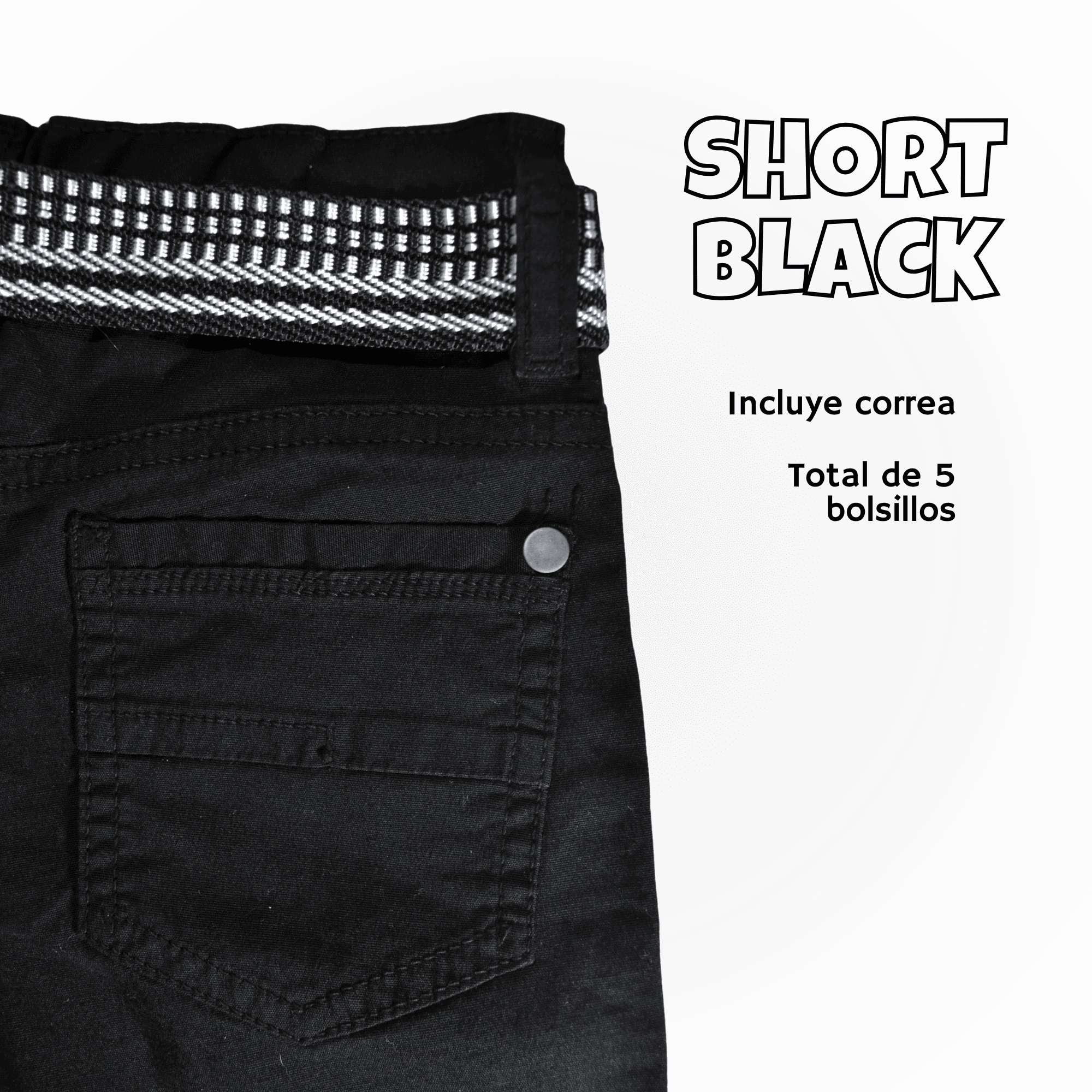 SHORT NIÑO CASUAL  ALGODÓN DRILL TAFETA NEGRO YONISTERS CLOTHING - 4