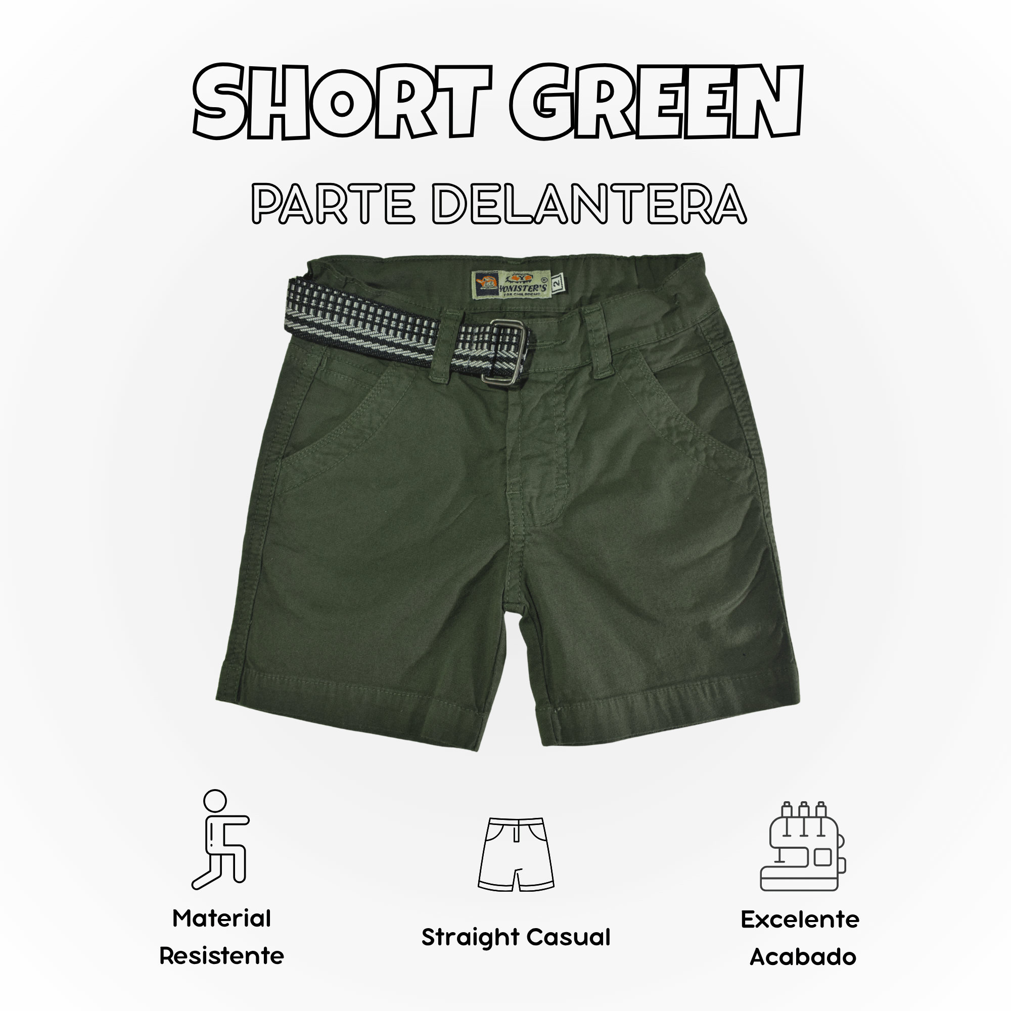 SHORT NIÑO CASUAL ALGODÓN DRILL TAFETA VERDE YONISTERS CLOTHING - 1