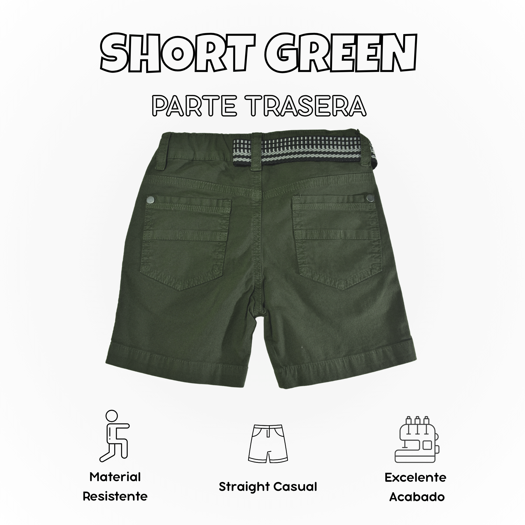 SHORT NIÑO CASUAL ALGODÓN DRILL TAFETA VERDE YONISTERS CLOTHING - 2