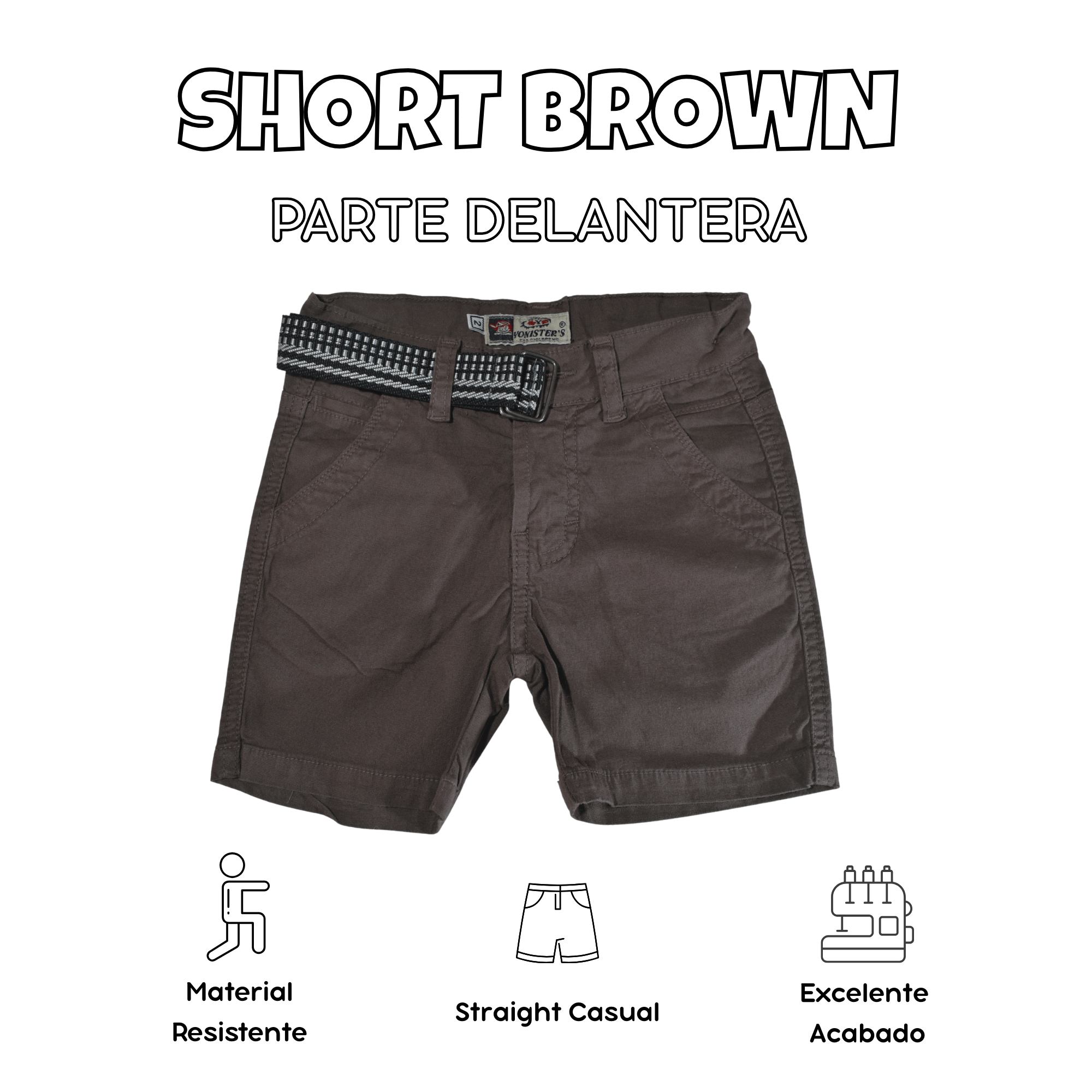 SHORT NIÑO CASUAL ALGODÓN DRILL TAFETA MARRÓN YONISTERS CLOTHING - 1
