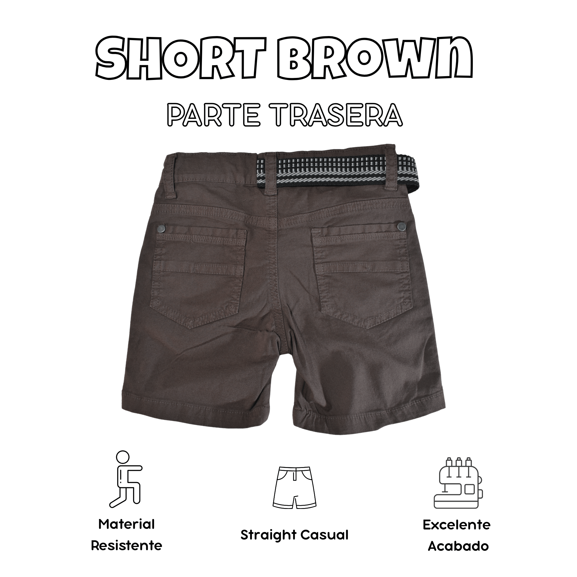 SHORT NIÑO CASUAL ALGODÓN DRILL TAFETA MARRÓN YONISTERS CLOTHING - 2