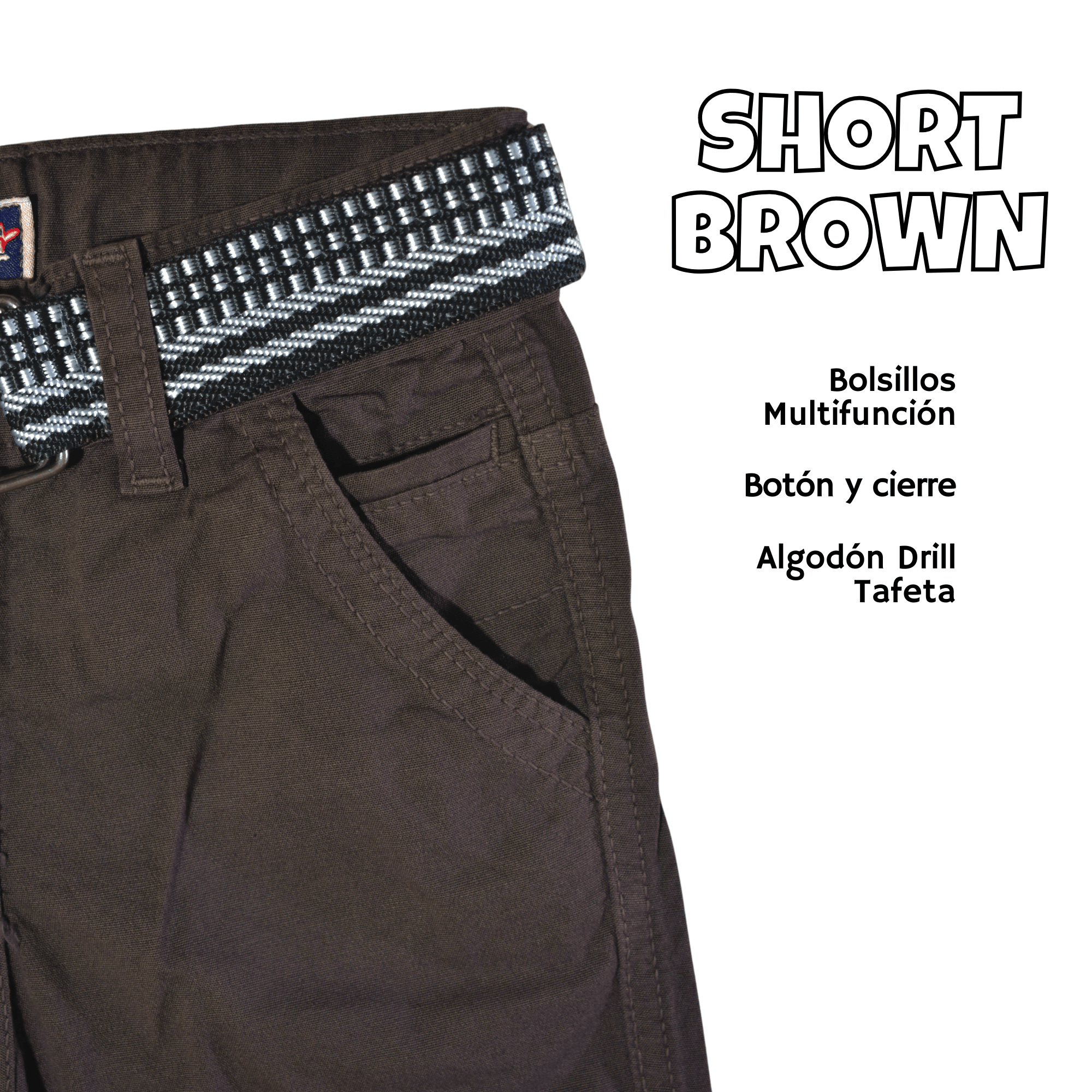 SHORT NIÑO CASUAL ALGODÓN DRILL TAFETA MARRÓN YONISTERS CLOTHING - 3
