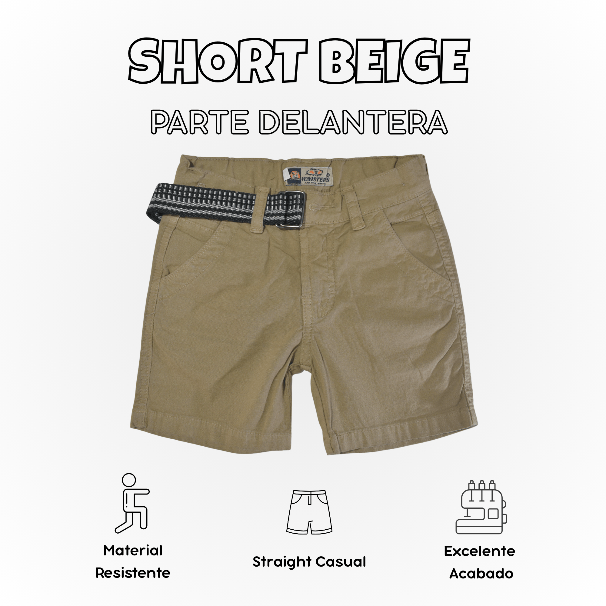 SHORT NIÑO CASUAL ALGODÓN DRILL TAFETA BEIGE YONISTERS CLOTHING - 1