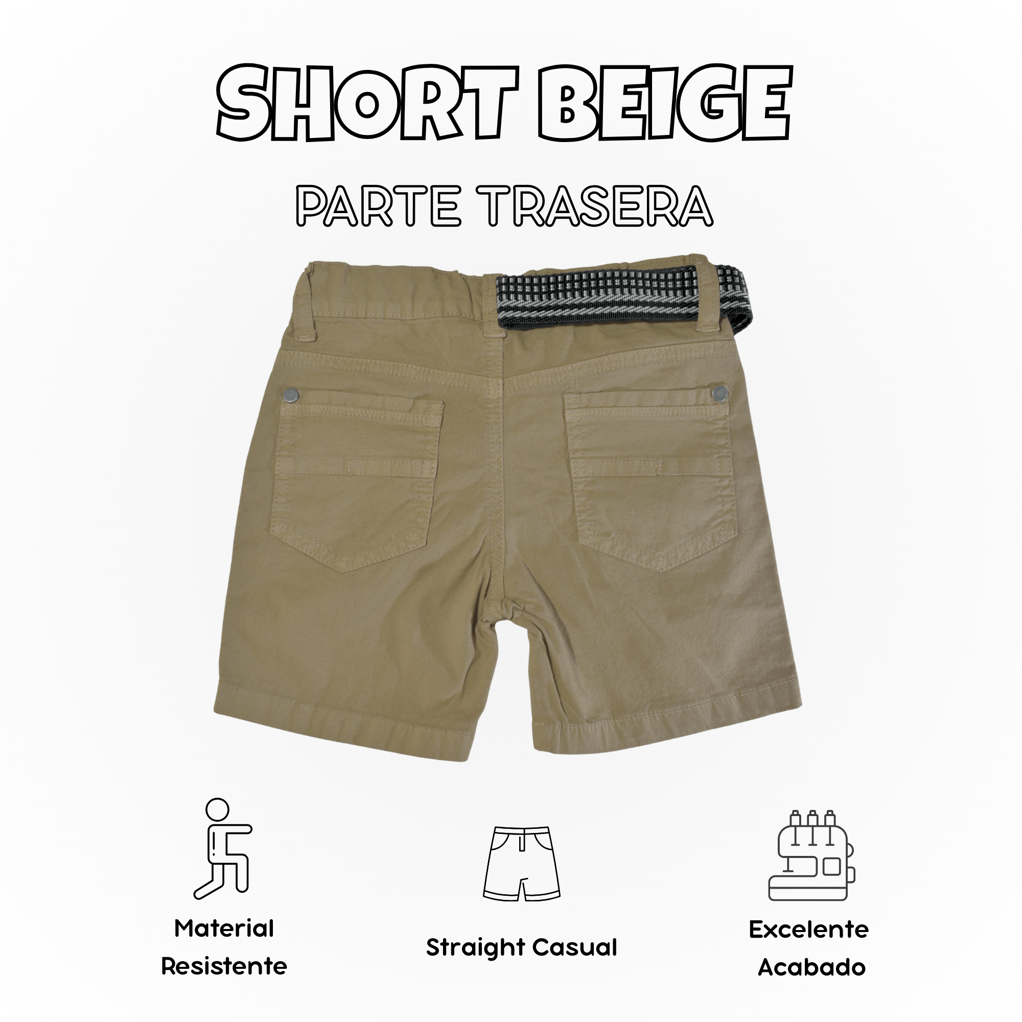 SHORT NIÑO CASUAL ALGODÓN DRILL TAFETA BEIGE YONISTERS CLOTHING - 2