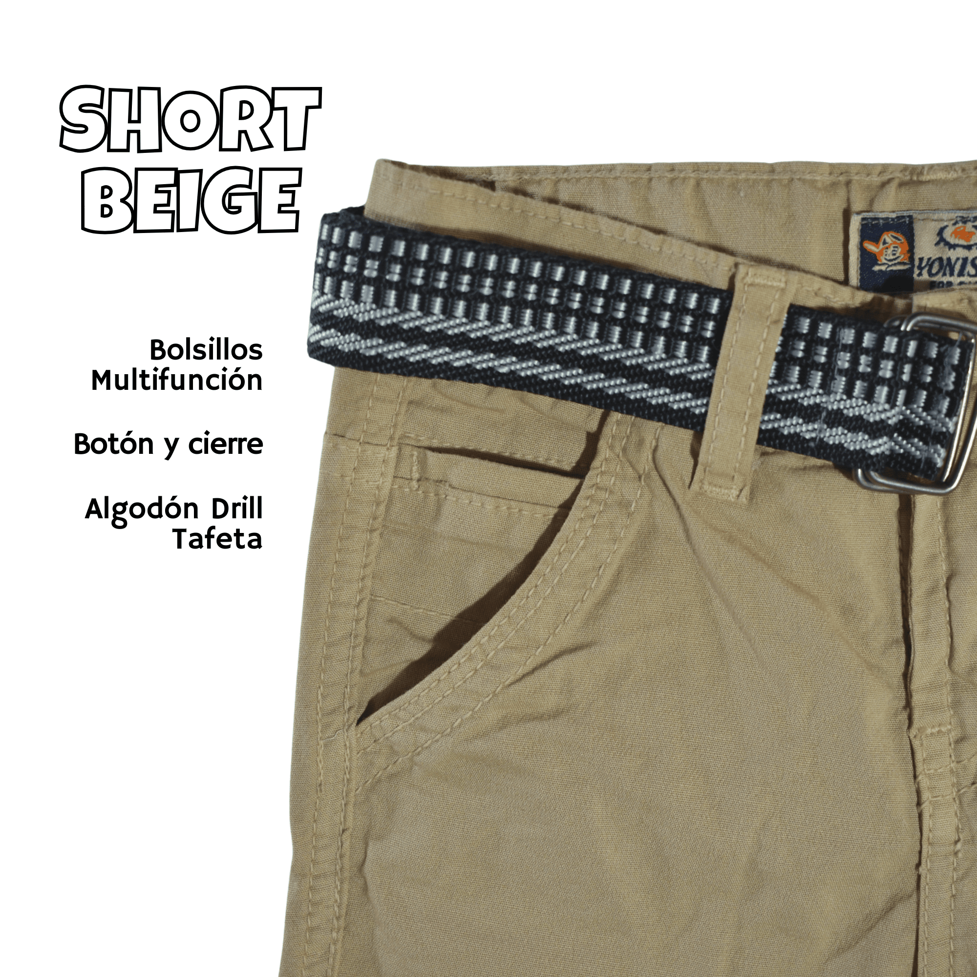 SHORT NIÑO CASUAL ALGODÓN DRILL TAFETA BEIGE YONISTERS CLOTHING - 3