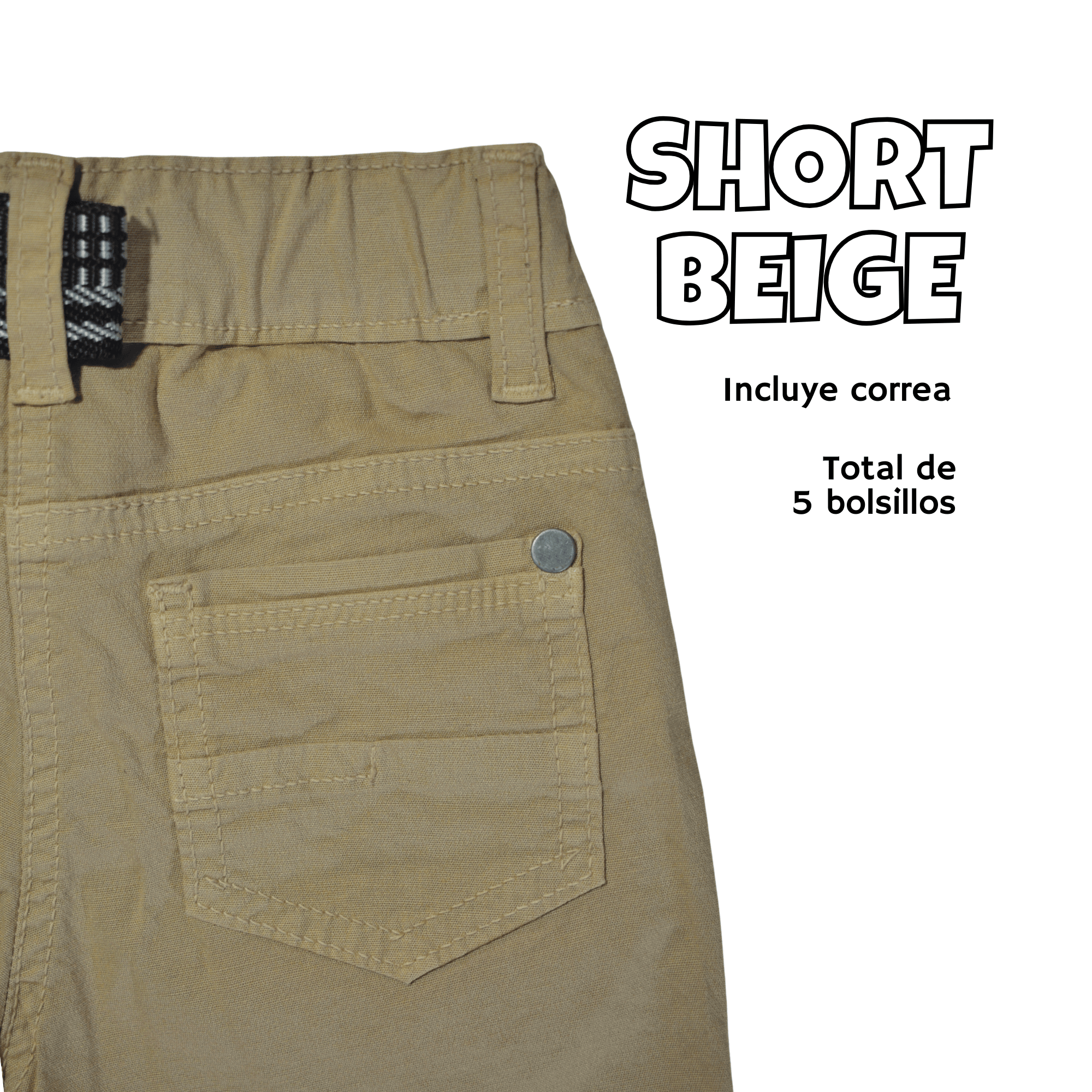 SHORT NIÑO CASUAL ALGODÓN DRILL TAFETA BEIGE YONISTERS CLOTHING - 4