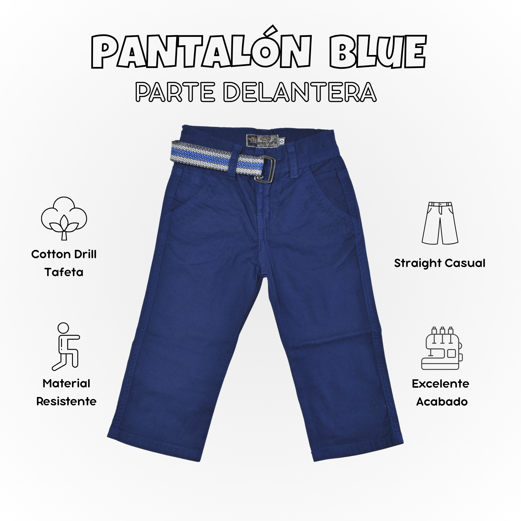PANTALÓN NIÑO CASUAL ALGODÓN DRILL TAFETA AZUL YONISTERS CLOTHING - 1