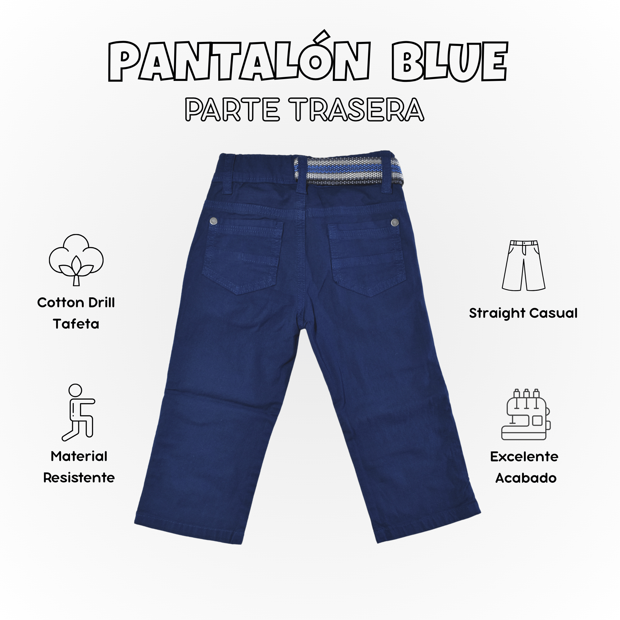 PANTALÓN NIÑO CASUAL ALGODÓN DRILL TAFETA AZUL YONISTERS CLOTHING - 2
