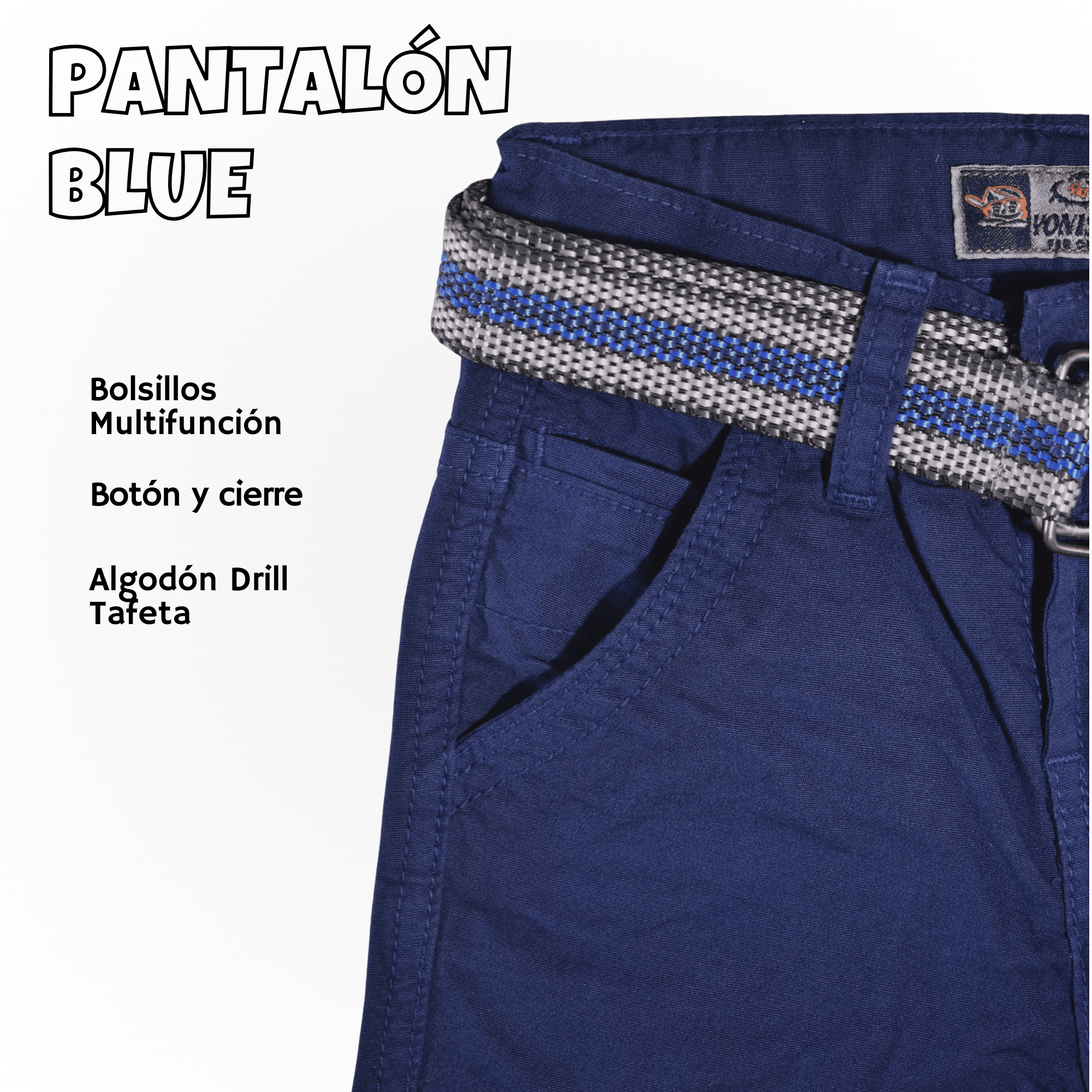 PANTALÓN NIÑO CASUAL ALGODÓN DRILL TAFETA AZUL YONISTERS CLOTHING - 3