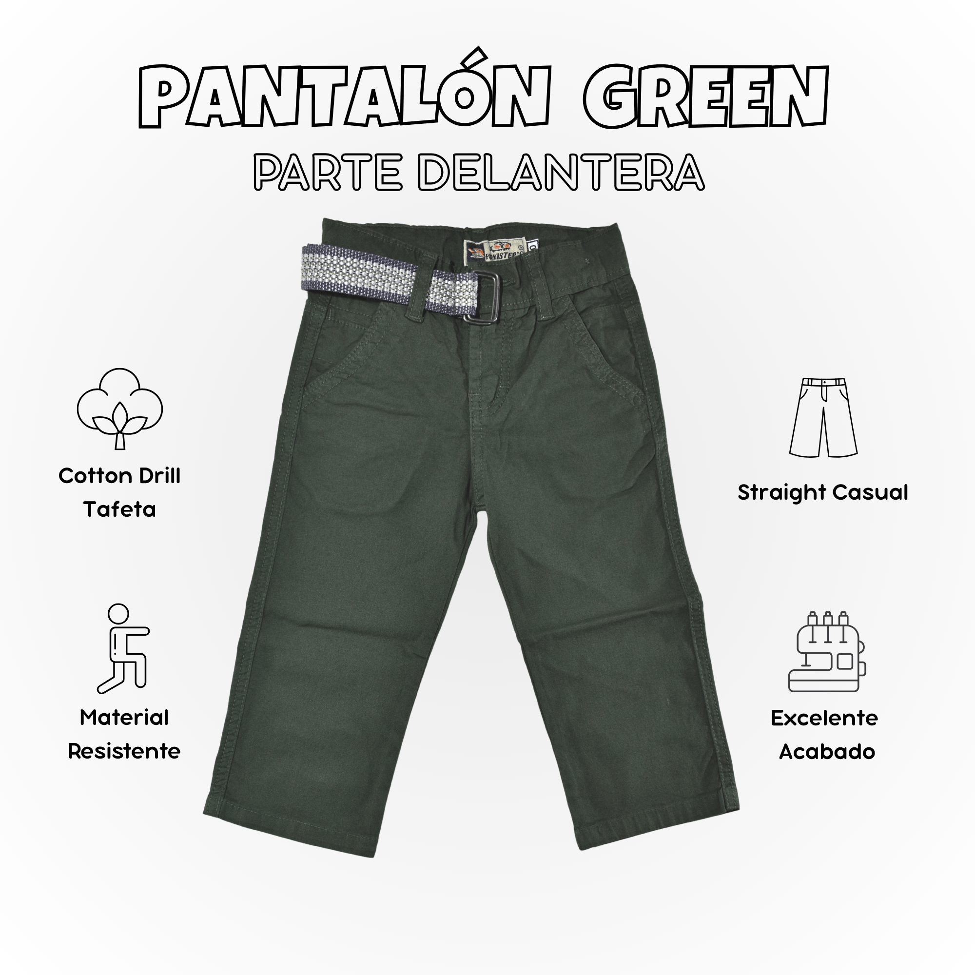 PANTALÓN NIÑO CASUAL ALGODÓN DRILL TAFETA VERDE YONISTERS CLOTHING - 1